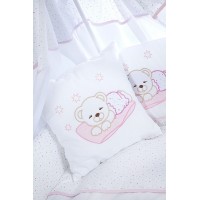 set lenjerie brodata 4 piese Sleeping Teddy Bear pink