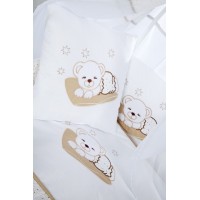 set lenjerie brodata 3 piese Sleeping Teddy Bear bej