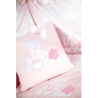 set lenjerie brodata 3 piese I love you ursulet roz