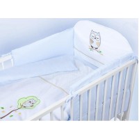 set lenjerie brodata 3 piese bufnita alb-blue