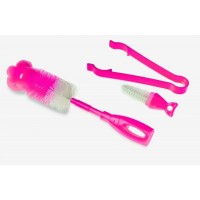 Set 3 in 1 Perie pentru biberoane tetine si cleste prindere 1485 pink