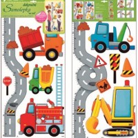 Sticker de perete cu masurator inaltime - utilaje de constructie 70x32cm