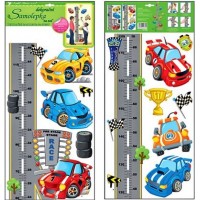 Sticker de perete cu masurator inaltime - masinute 70x32cm